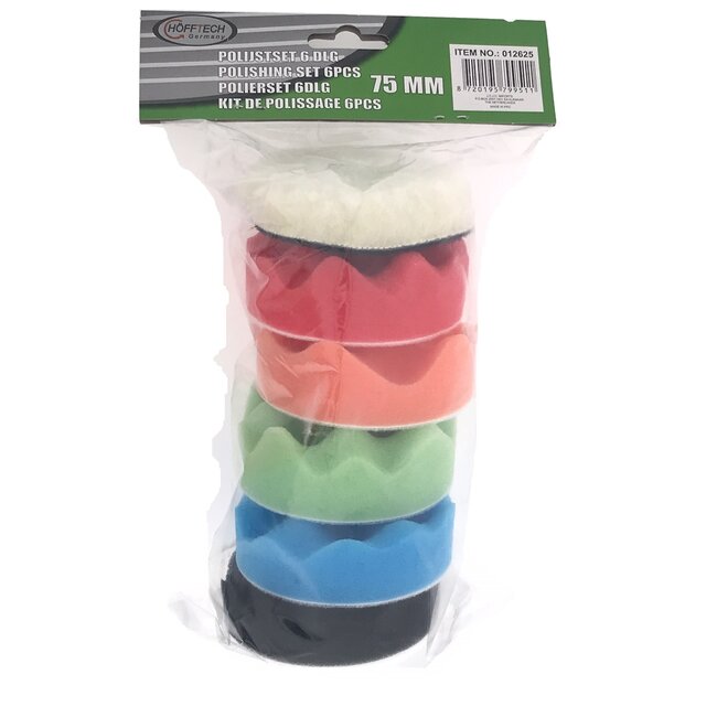 Hofftech 6-delige poetskit - polijstset - Ø 75 mm - voor krasverwijdering en glansherstel