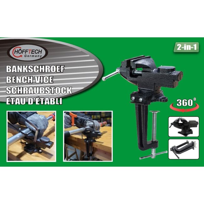 Hofftech 2-in-1 bankschroef - 360 graden draaibaar - 75 mm - gietijzer