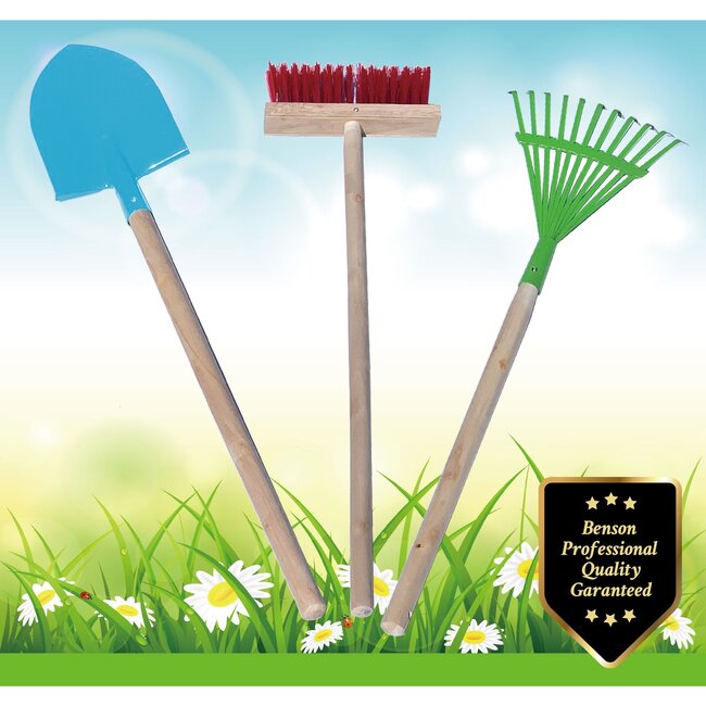 Benson Tuin Gereedschap Kinderset - Hark, Schep, Bezem - Kleurrijk en Educatief - Vanaf 3 jaar