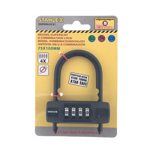 Stahlex Beugel-cijferslot - 4-cijferig - Grote buttons - 75 x 100 mm - Zwart