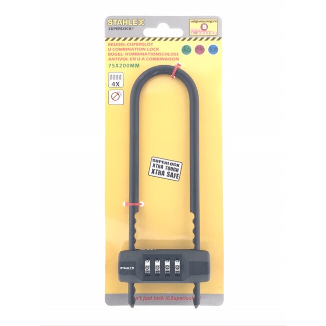 Stahlex Beugelcijferslot - 4-cijferig - robuust staal - grote buttons - 75 x 200 mm - zwart