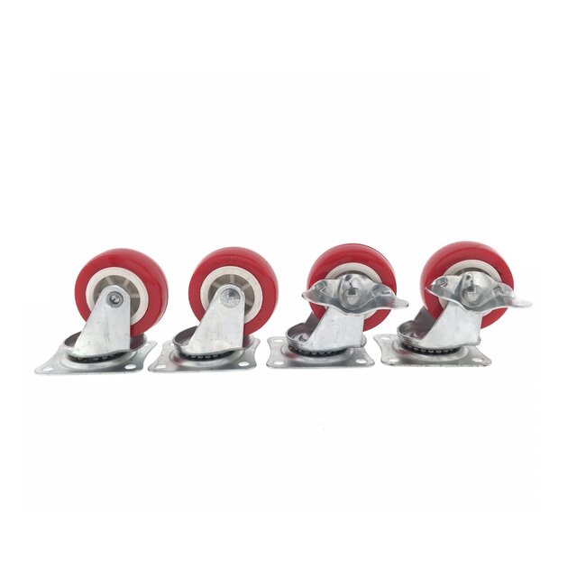 Benson Zwenkwielen set - geremd en ongeremd - 50 mm - rood - 4 stuks