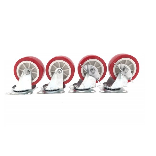 Benson Zwenkwielen set - 2 geremd, 2 ongeremd - 75 mm - rood - 4 stuks