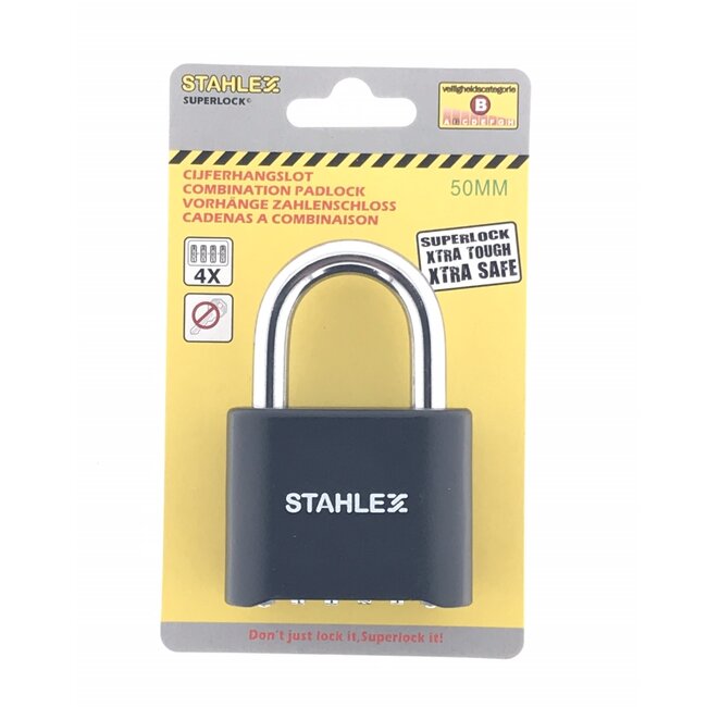 Stahlex Cijferslot - 4-cijferig - Staal - Zwart - 50 mm - Grote knoppen