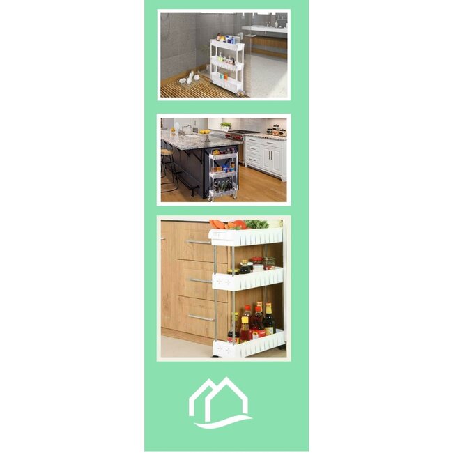 Benson Opbergrek op wielen - 3 niveaus - compact - 47 x 16.5 x 80 cm - wit