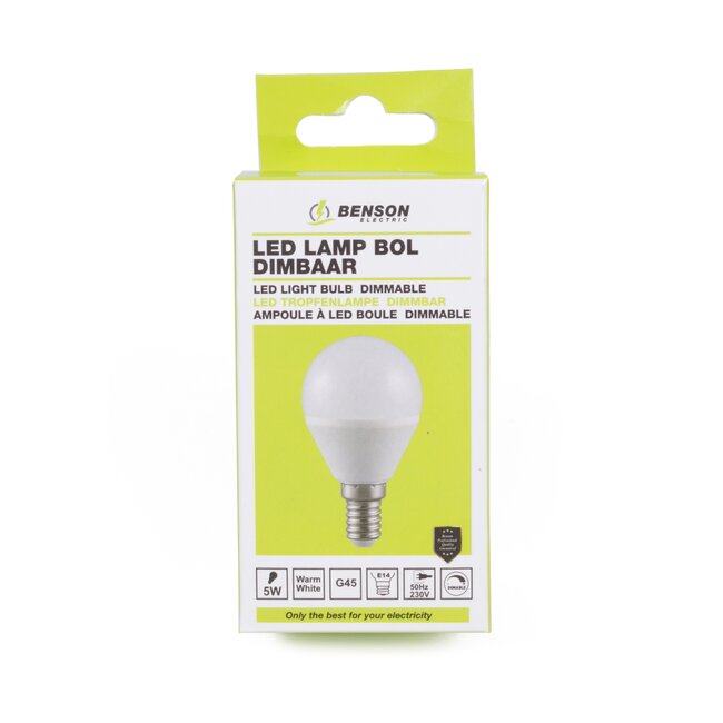 Benson Dimbare LED-lamp - Warmwit 3000K - E14 fitting - Bolvormig - 5W - 230V