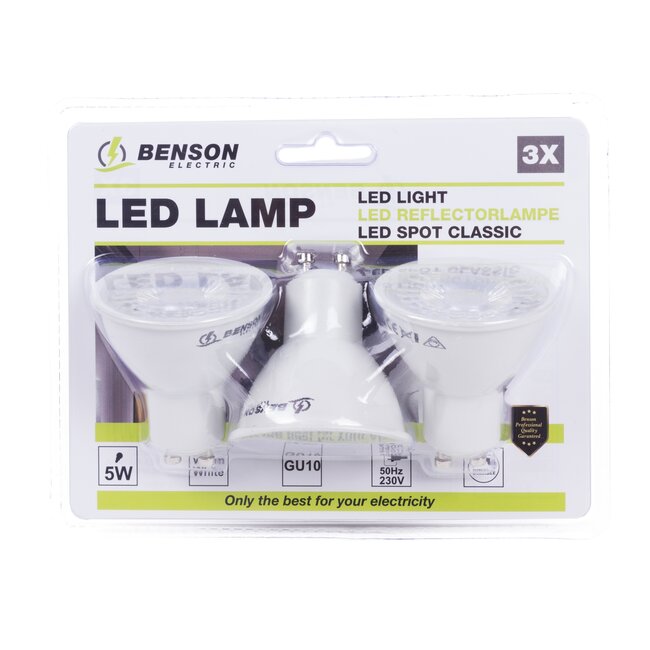 Benson Dimbare LED spot - 5W - warmwit 3000K - GU10 - set van 3 stuks