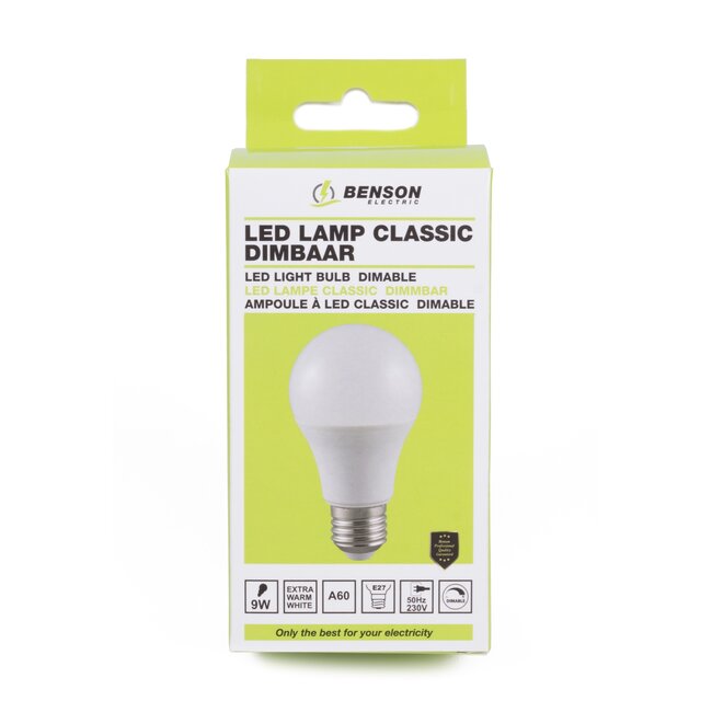 Benson Dimbare LED lamp - bolvormig - warmwit 3000K - 9W - E27 fitting - 230V