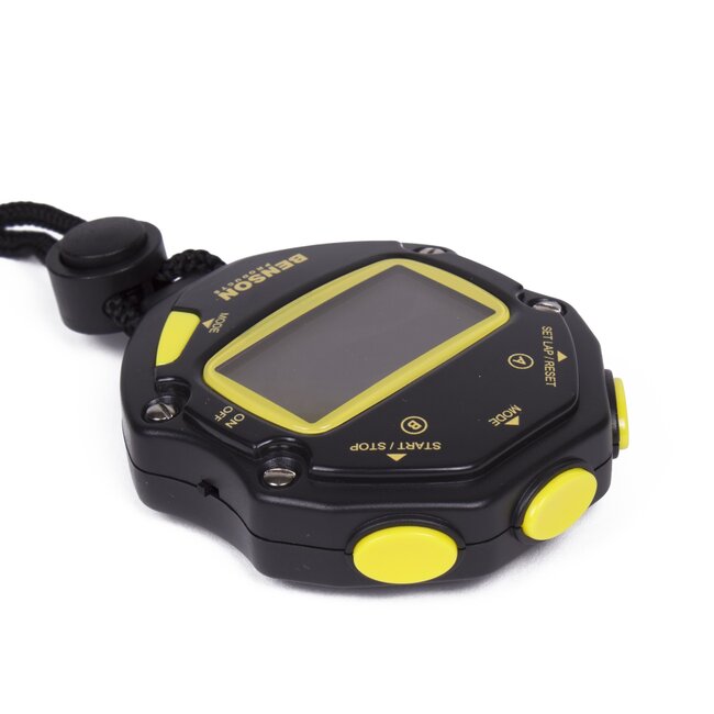 Benson Precisie Stopwatch - Sporttimer - 1/100 sec - Alarm - Klokfunctie - Zwart/Geel