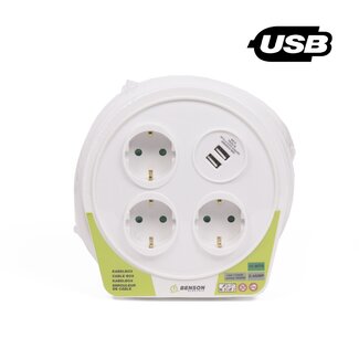 Benson Stekkerdoos - 10 meter - 3 stopcontacten - 2 USB poorten - wit