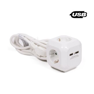 Benson Stekkerdoos - 1.5 meter - met Randaarde Stekker - 16A - 230 V - 2 USB Aansluitingen - Wit