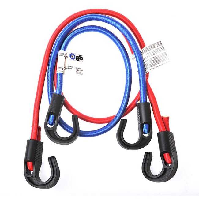 ProPlus Verstelbare bagagespinnen - set van 2 - stretchbaar - Ø 8 mm - 80 en 100 cm - rood en blauw