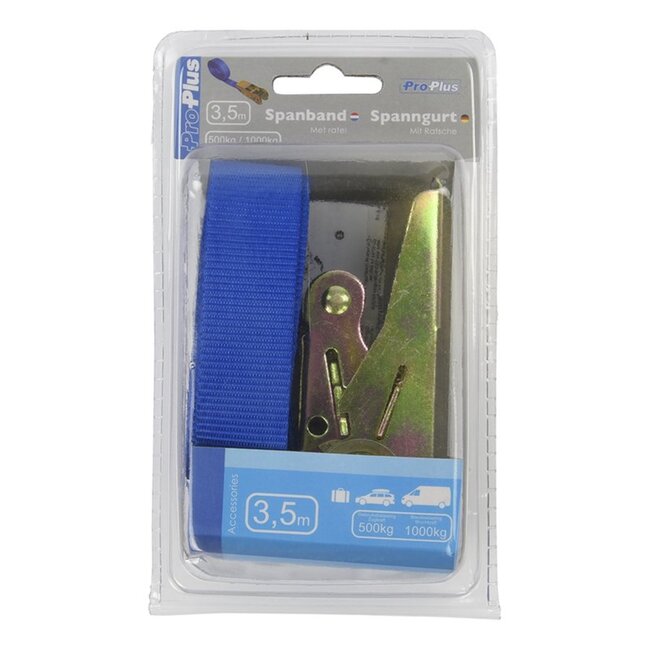 ProPlus Spanband met ratel - 3,5 meter - Blauw - Polyester - TÜV/GS keur