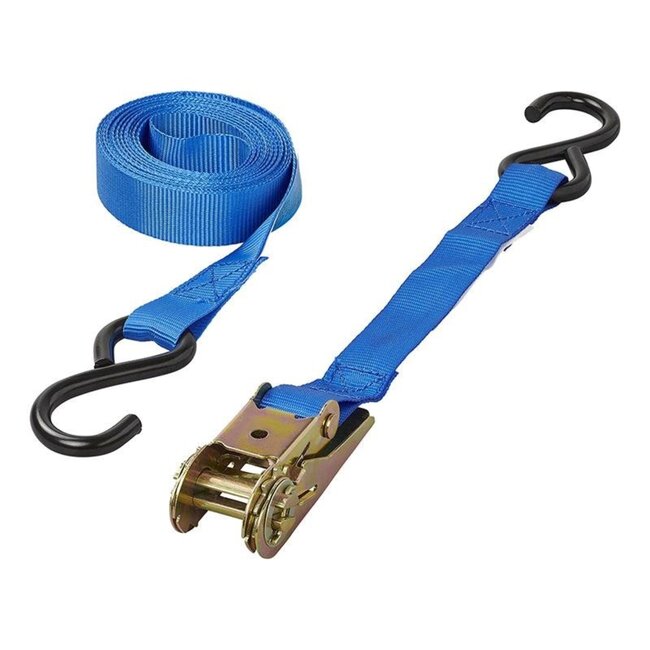 ProPlus Spanband met ratel - 5 meter - 25 mm breed - Inclusief 2 haken - Blauw