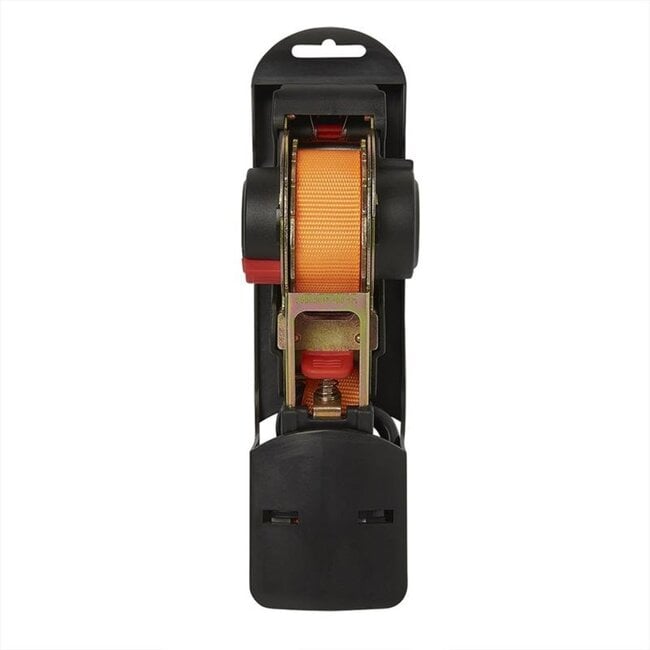 ProPlus Spanband met ratel - Automatisch oprollend - 2 haken - 25 mm x 3,5 m - Oranje
