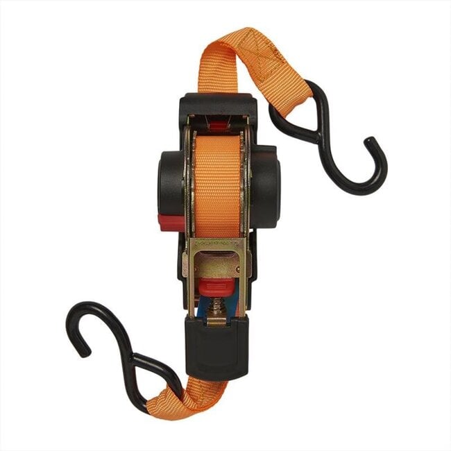 ProPlus Spanband met ratel - Automatisch oprollend - 2 haken - 25 mm x 3,5 m - Oranje