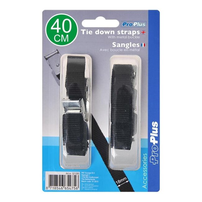 ProPlus Bindriemen met metalen gesp - 18 mm breed - 40 cm lang - zwart - set van 4