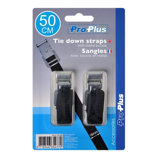 ProPlus Bindriemen met metalen gesp - 18 mm x 50 cm - zwart - set van 2