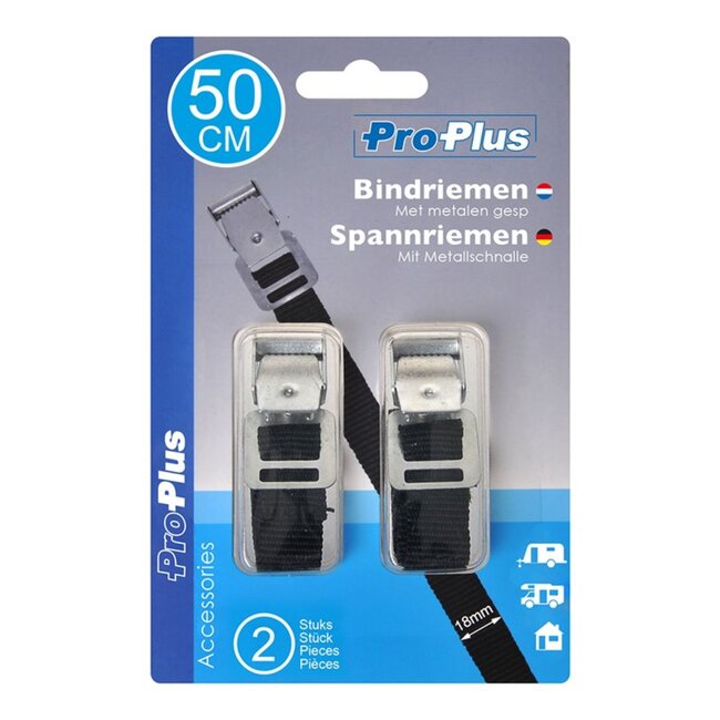 ProPlus Bindriemen met metalen gesp - 18 mm x 50 cm - zwart - set van 2