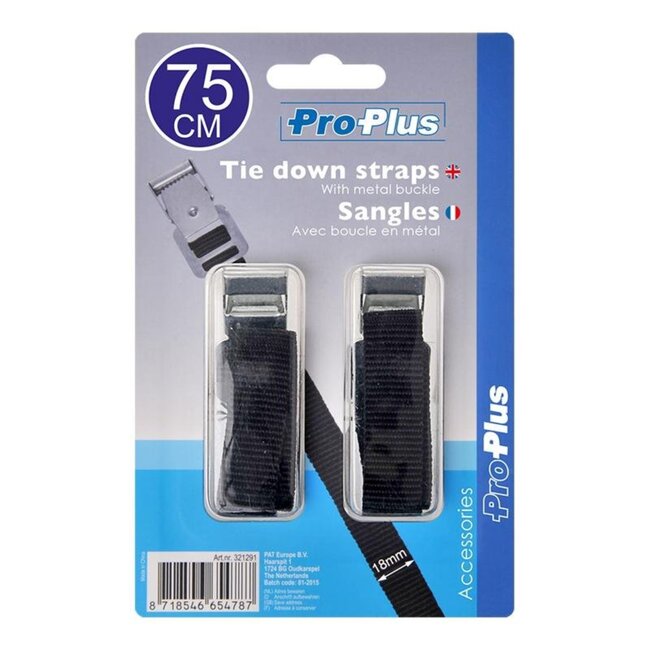 ProPlus Bindriemen met metalen gesp - 18 mm x 75 cm - zwart - set van 2