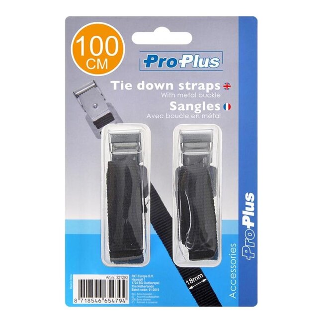 ProPlus Bindriemen met metalen gesp - 18 mm x 100 cm - zwart - set van 2 stuks