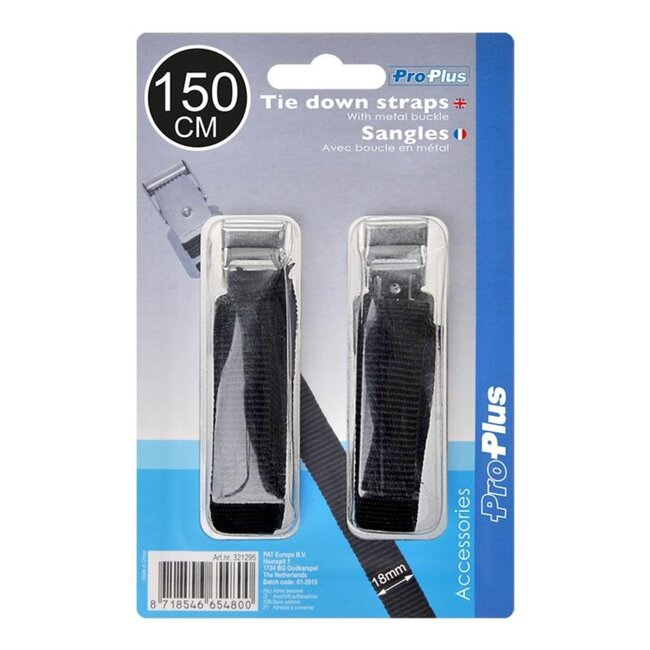 ProPlus Bindriemen met metalen gesp - 18 mm x 150 cm - zwart - set van 2