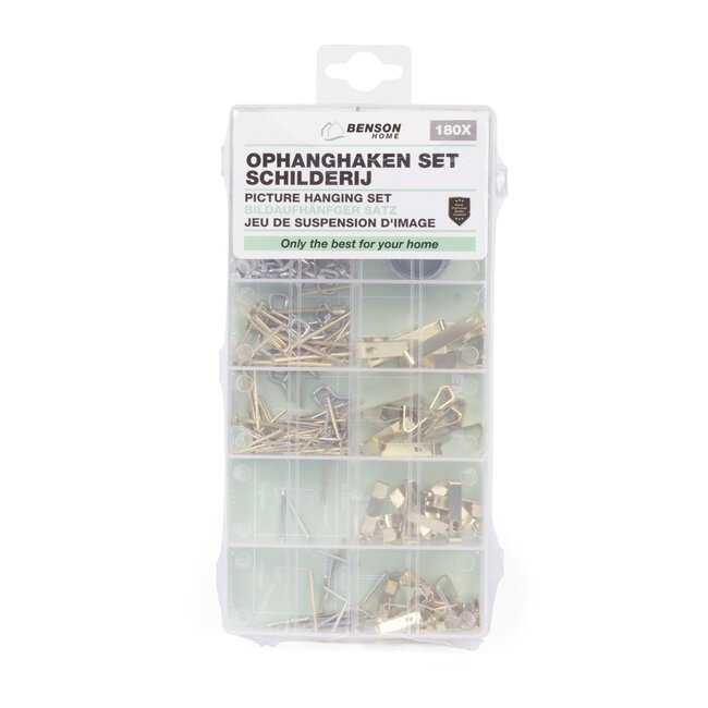 Benson Ophanghaken set - 180-delig - Inclusief fotohangers en koepelspijkers - Assortiment box