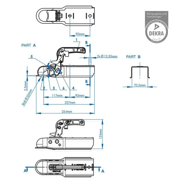 ProPlus Disselkoppeling - Vierkant 70 mm - E4 Gekeurd - Plaatstaal - 750 kg