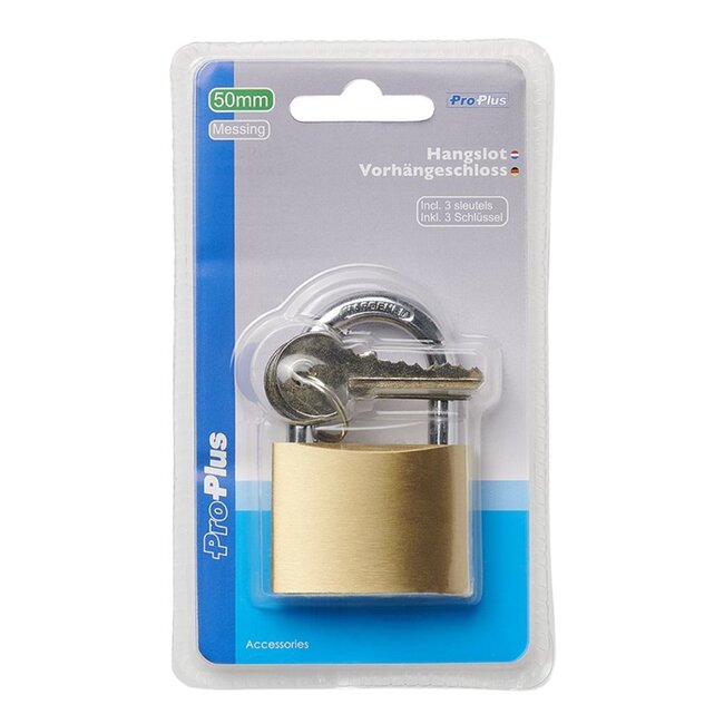 ProPlus Hangslot - Messing - Inclusief 3 sleutels - 50 mm - Goud en zilver