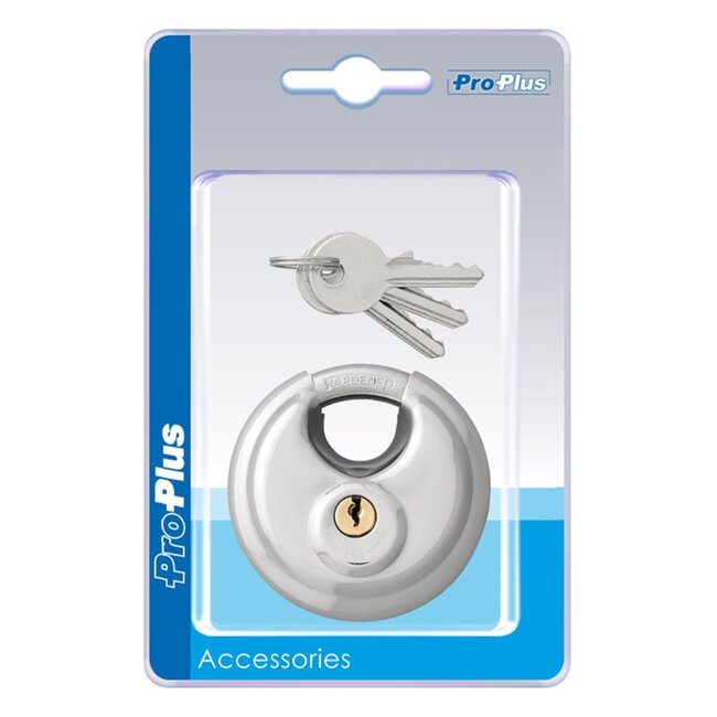 ProPlus Rond discusslot - gehard staal - 70 mm - zilver - inclusief 3 sleutels