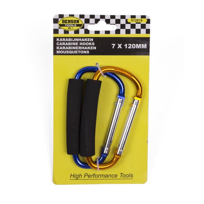 Benson Karabijnhaken set - soft grip - 7 x 120 mm - 2 stuks