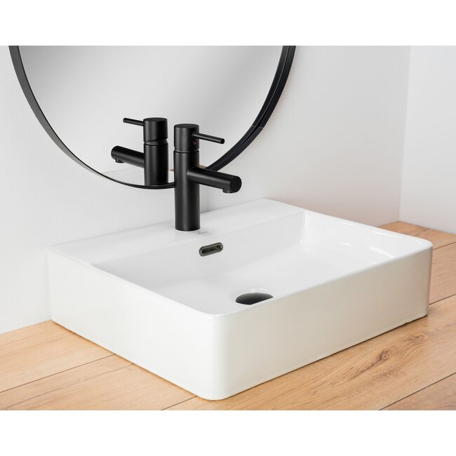 REA Laag model wastafelkraan - mat zwart - modern design - messing - 180 mm hoog