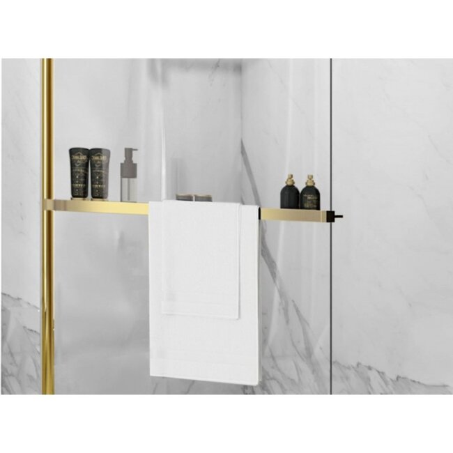 REA Inkortbaar handdoekrek met planchet - glans goud - 120 cm - luxe badkameraccessoire