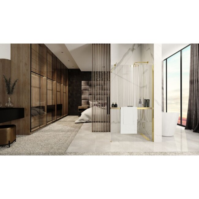 REA Inkortbaar handdoekrek met planchet - glans goud - 120 cm - luxe badkameraccessoire