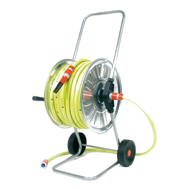 Talen Tools Haspel – Compleet Gemonteerd – 25 Meter Gele Tuinslang – Verzinkt Staal