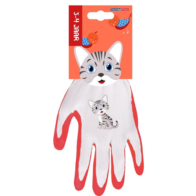 Talen Tools Handschoen - Junior - Poes Print - Wit/Rood