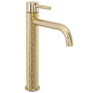 REA Hoog model wastafelkraan - glans goud - luxe uitstraling - messing - eengreeps - 280 mm hoogte