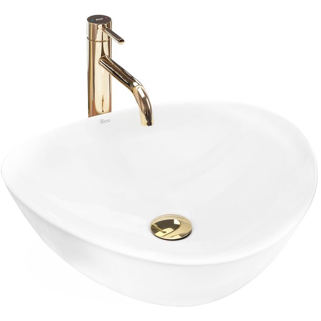 REA Ovale opzetwastafel - keramiek - glans wit - 43x47x14.5 cm - antibacterieel