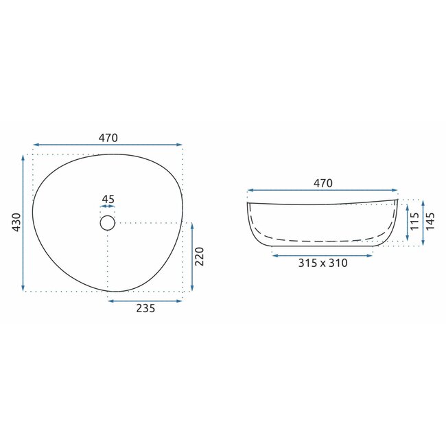 REA Ovale opzetwastafel - keramiek - glans wit - 43x47x14.5 cm - antibacterieel
