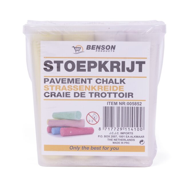 Benson Kleurrijke stoepkrijt set - 12 stuks - Inclusief handig emmertje
