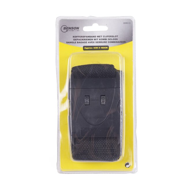 Benson Kofferspanband met cijferslot - 5 cm breed - 183 cm lang - zwart - nylon materiaal