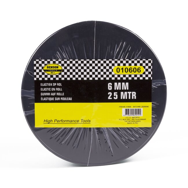 Benson Elastiek op rol - weerbestendig - 25 meter - 6 mm - groen met zwarte strepen