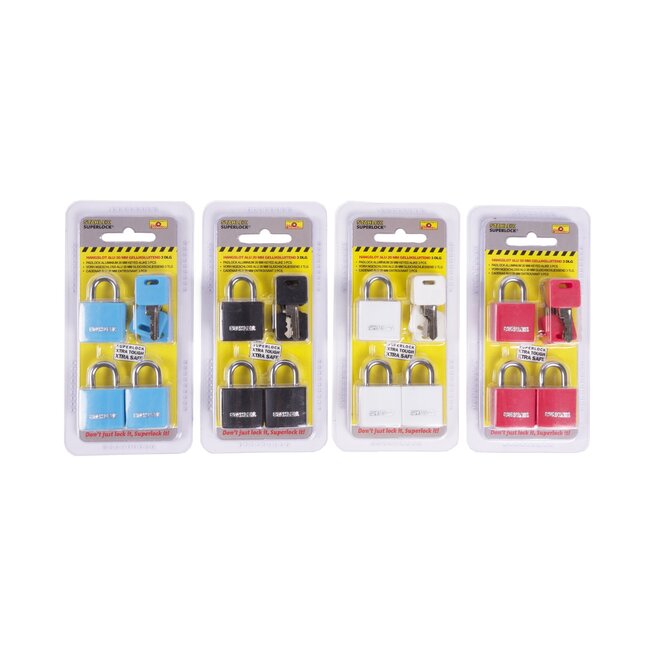 Stahlex Gekleurde aluminium hangsloten - gelijksluitend - 20 mm - 3 stuks