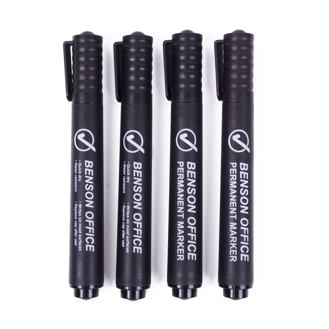 Benson Watervaste permanent markers - zwart - 4 stuks - veelzijdig en duurzaam