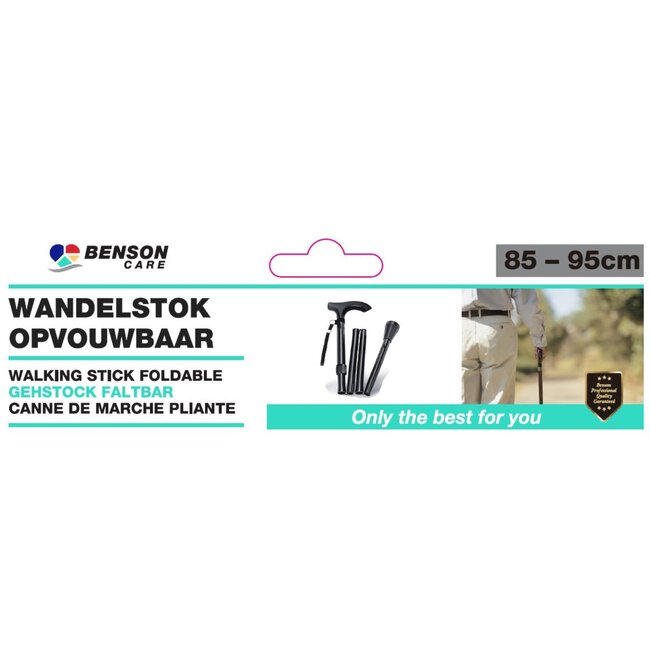 Benson Opvouwbare wandelstok - verstelbare hoogte - zwart - lichtgewicht - anatomisch handvat