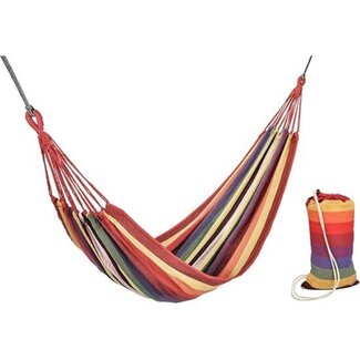 Benson Rood gestreepte hangmat - 1 persoons - Inclusief opbergzak - 200 × 100 cm - Max 150 kg