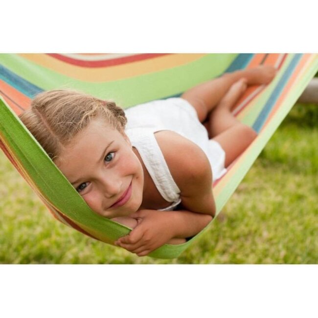 Benson Rood gestreepte hangmat - 1 persoons - Inclusief opbergzak - 200 × 100 cm - Max 150 kg