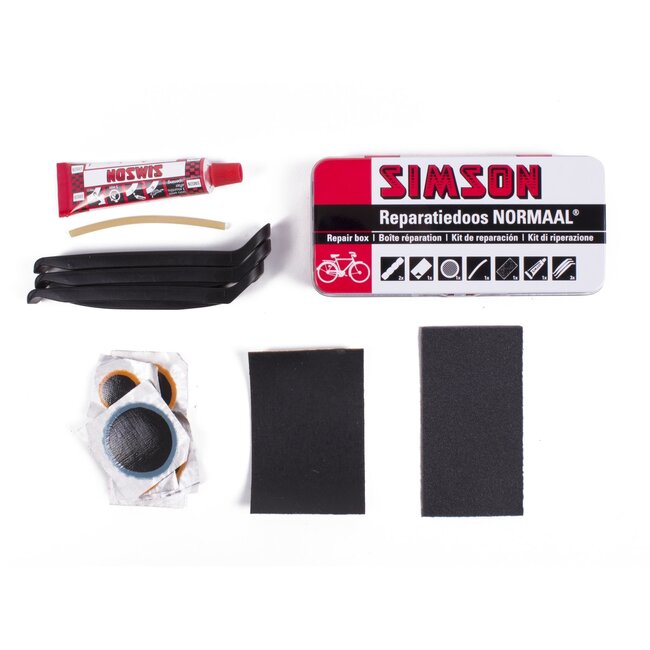 Simson Complete bandenreparatieset - 7-delig - geschikt voor alle fietsen - compact formaat - 12 plakbeurten