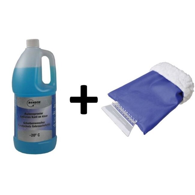 Benson Antivries ruitensproeier 2L met ijskrabber en handschoen - Beschermt tot -20°C - Rood of blauw