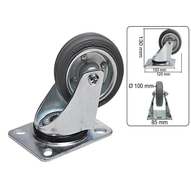 Benson Zwenkwielen - Massief rubber - Ø 100 mm - 70 kg draagkracht - Set van 4